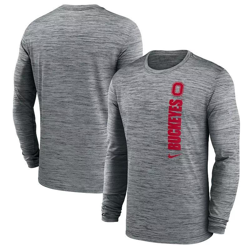 Mens Nike Heather Gray Ohio State Buckeyes 2024 Sideline Velocity Performance Long Sleeve T-Shirt Product Image