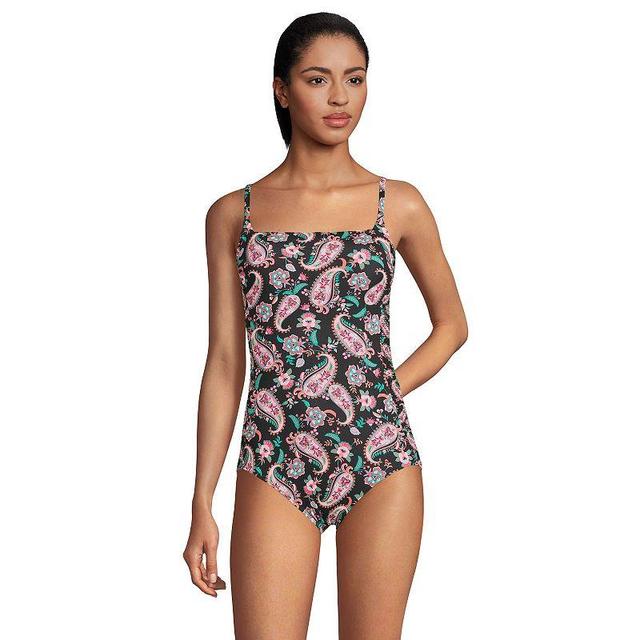 Womens Lands End Smocked Square Neck UPF 50 One-Piece Swimsuit Product Image