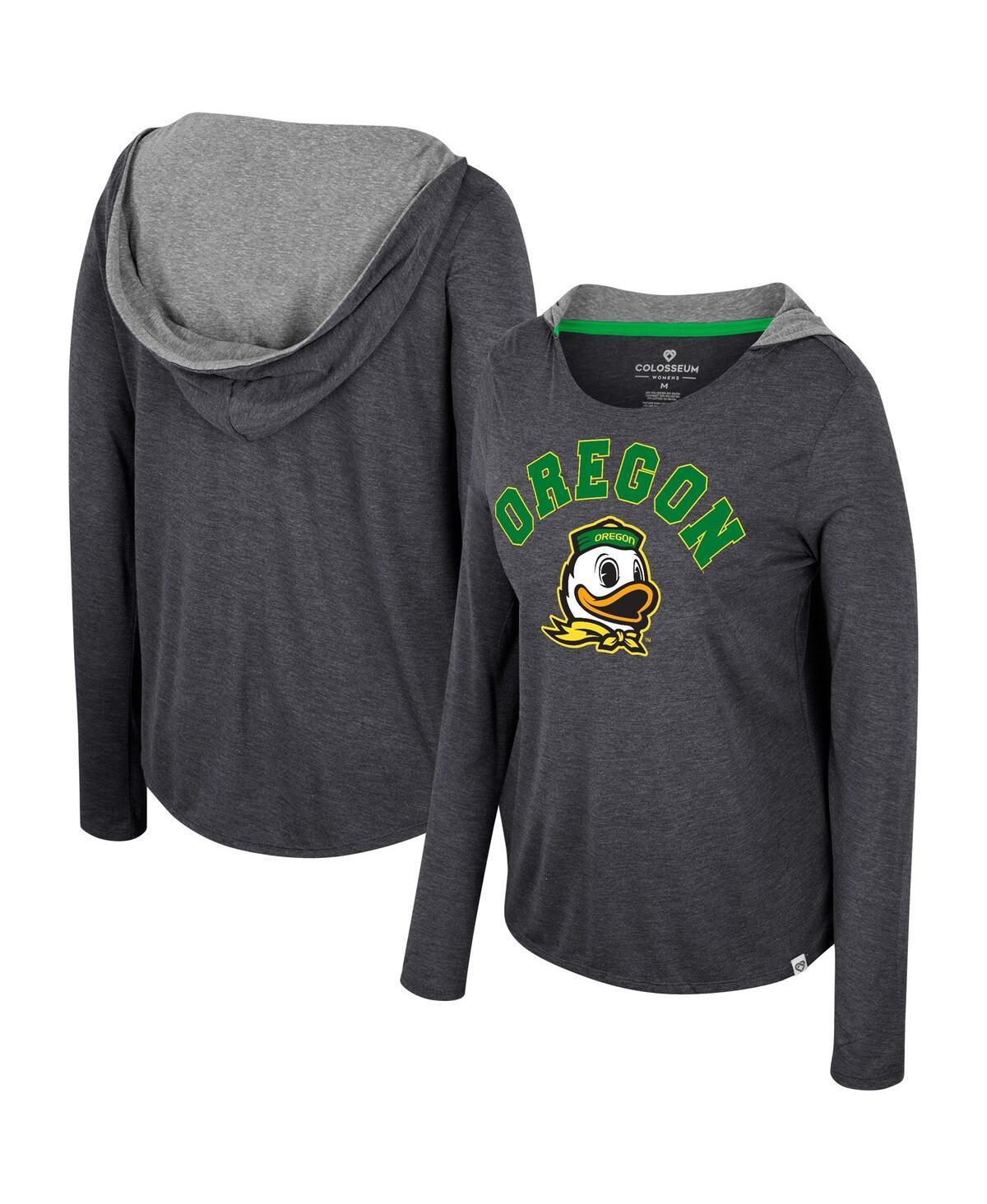 Colosseum Womens Oregon Ducks Distressed Heather Long Sleeve Hoodie T-shirt Product Image