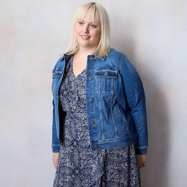 Plus Size LC Lauren Conrad New Core Denim Jacket, Womens Medium Dark Blue Product Image