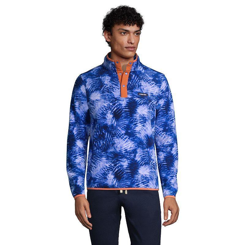 Big & Tall Lands End Regular-Fit Fleece Snap-Neck Pullover Top, Mens Blue Tie Dye Palm Product Image