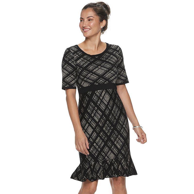 Womens Nina Leonard Plaid Flounce-Hem Dress Product Image