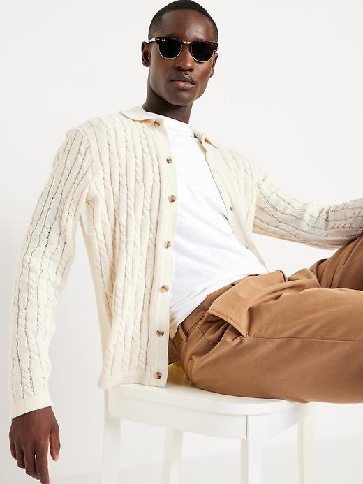 Button-Down Cable-Knit Sweater Product Image