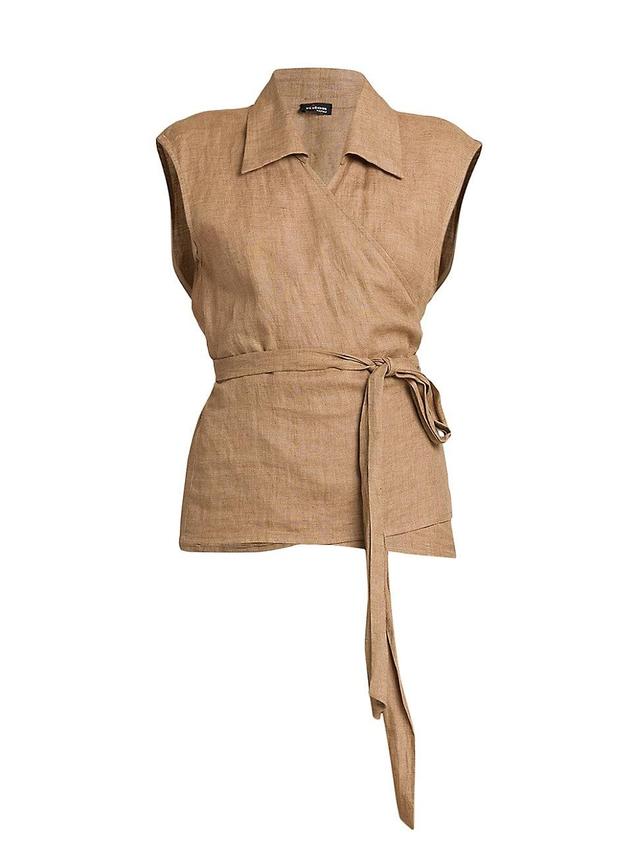 Womens Linen Belted Wrap Top Product Image