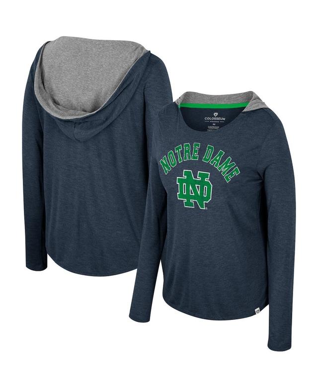 Womens Colosseum Navy Notre Dame Fighting Irish Distressed Heather Long Sleeve Hoodie T-shirt Product Image