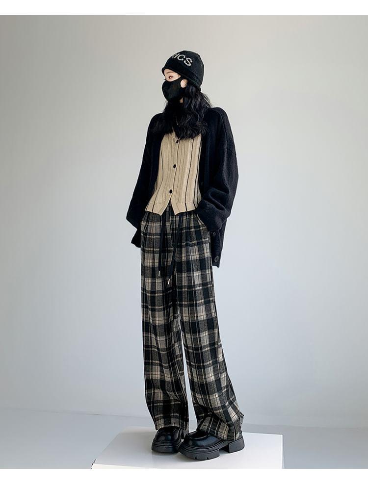 High Rise Plaid Wide Leg Pants product image