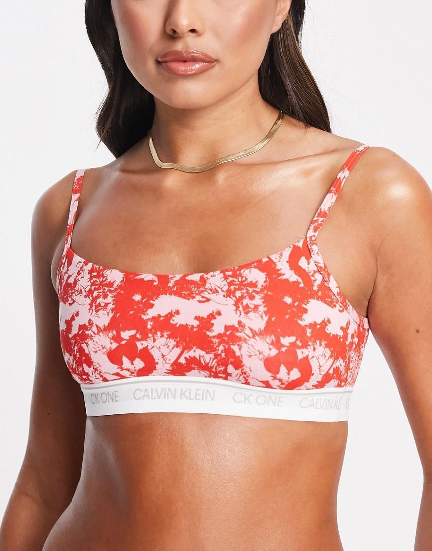 Calvin Klein CK One Cotton unlined bralet in pink and red floral print Product Image