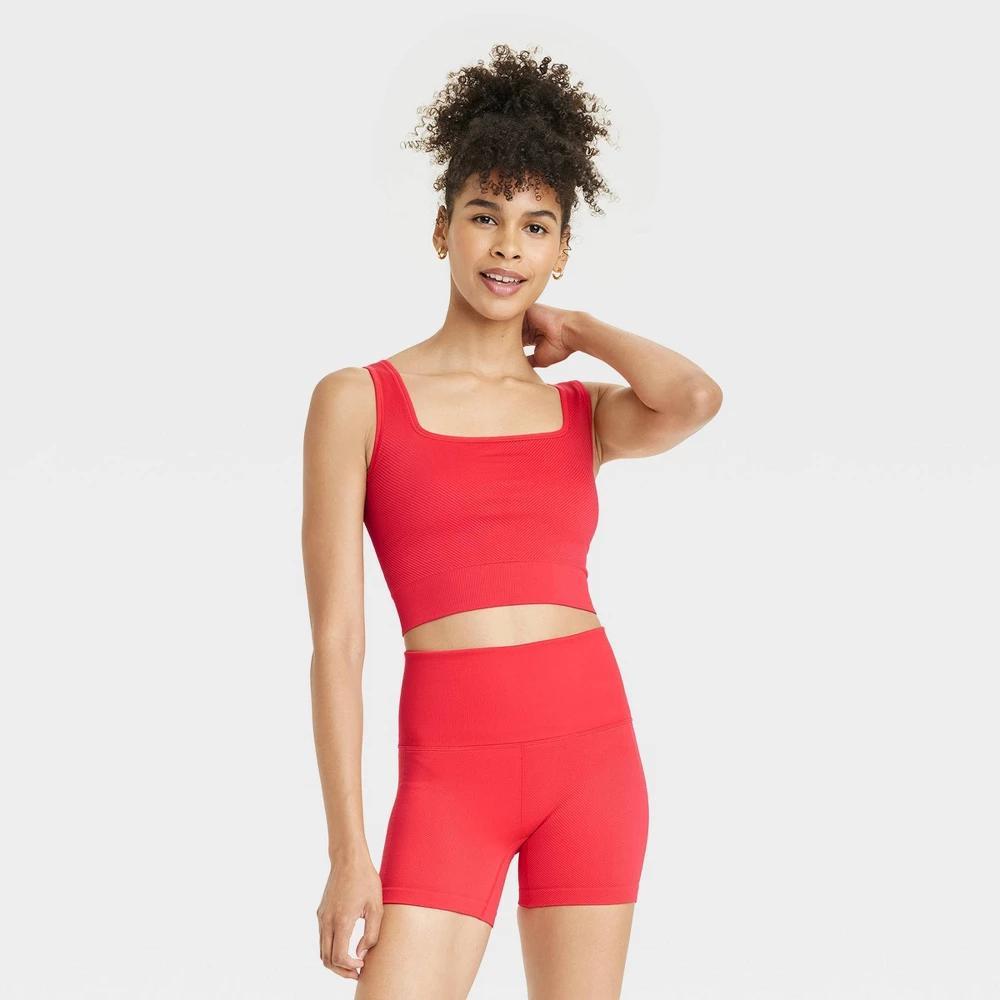 Womens Seamless Square Neck Cropped Tank Top - All In Motion Red XL product image