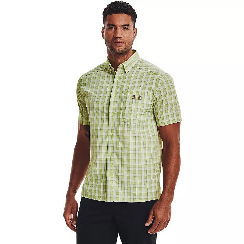 Mens Under Armour UPF 30 Tide Chaser 2.0 Plaid Performance Short Sleeve Button-Down Shirt-Size S Green Foam Product Image