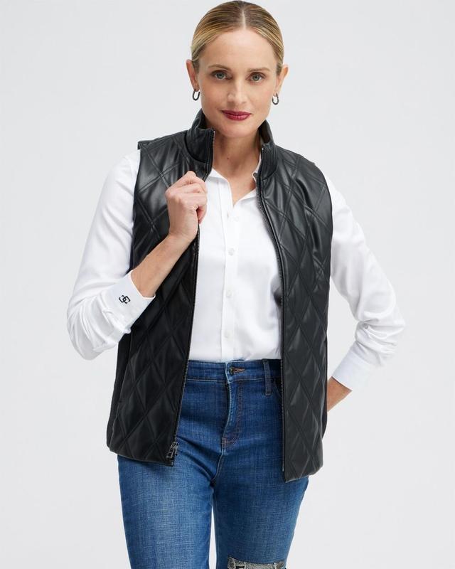 Chico's Women's Faux Leather Quilted Vest Product Image