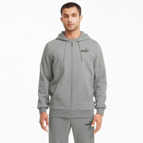 PUMA Essentials Full-Zip Logo Hoodie Men in Medium Grey Heather Product Image