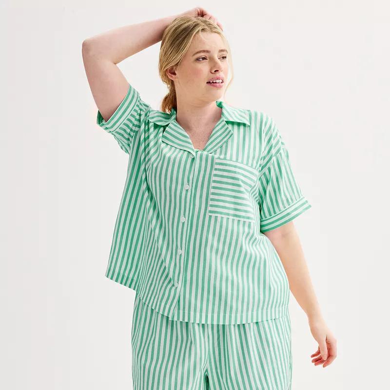 Plus Size Sonoma Goods For Life Striped Poplin Notch Collar Short Sleeve Pajama Top, Womens Product Image