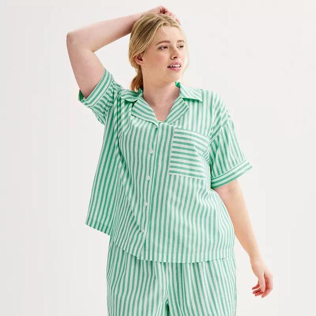 Plus Size Sonoma Goods For Life Striped Poplin Notch Collar Short Sleeve Pajama Top, Womens Product Image