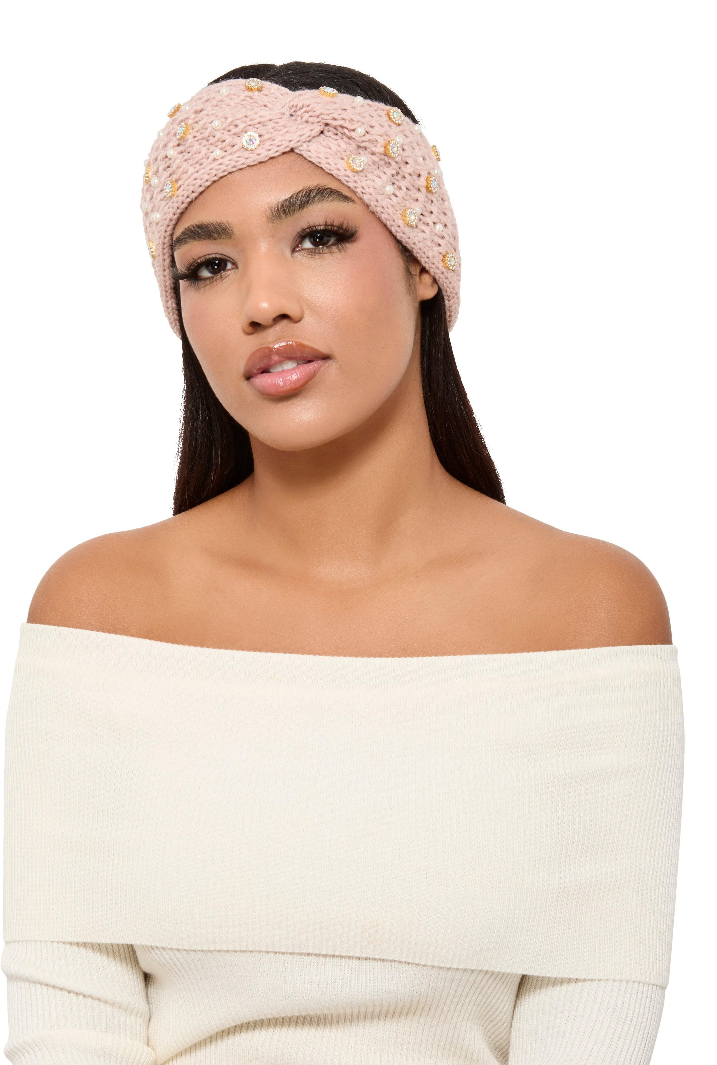 Rhinestone Faux Pearl Twist Front Head Wrap Female Product Image