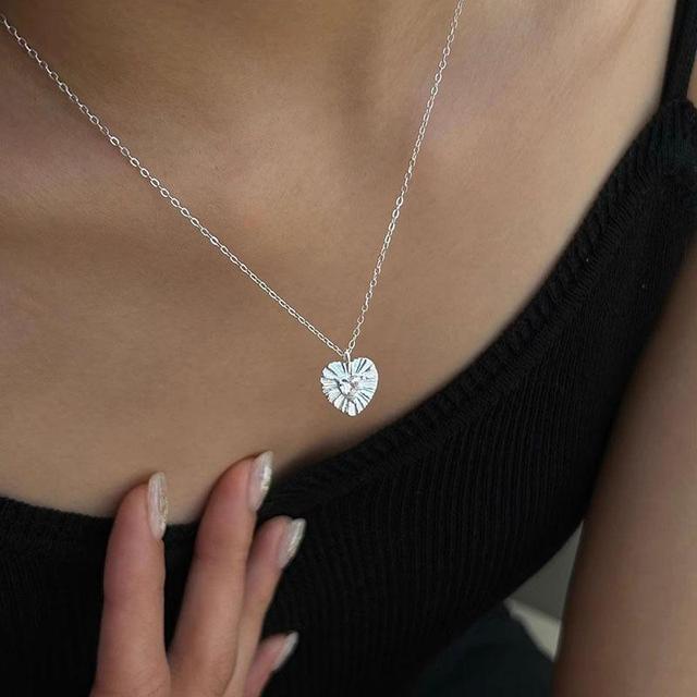 Heart Rhinestone Pendant Stainless Steel Necklace Product Image