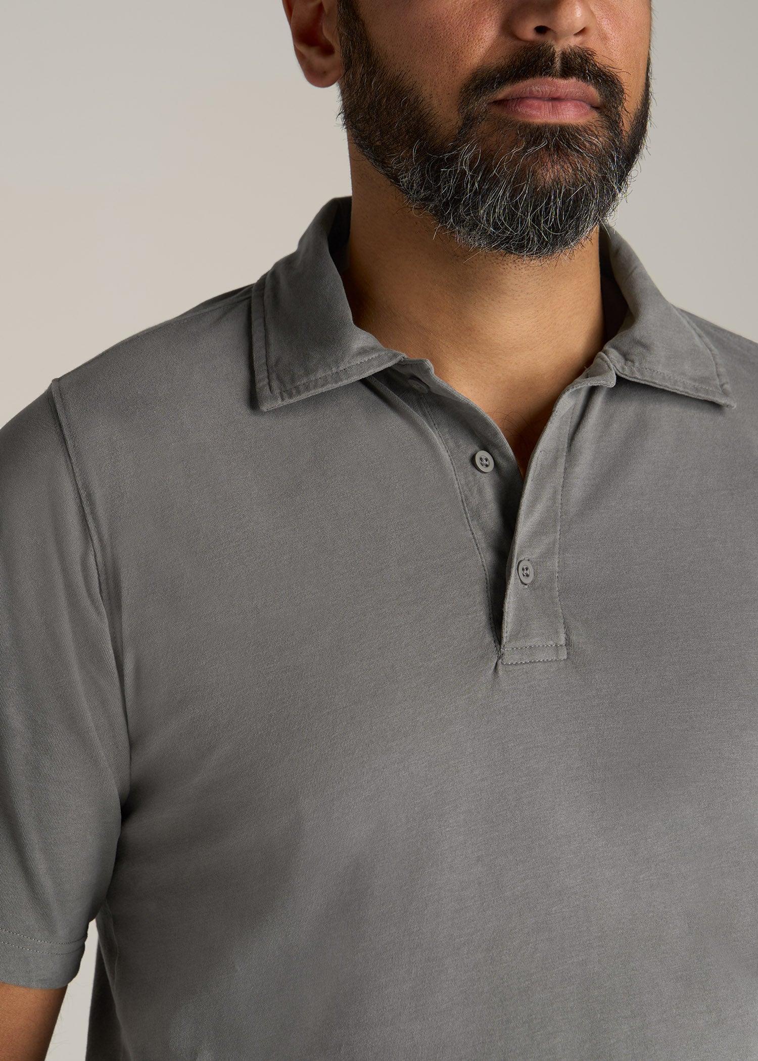 LJ&S Ultra Soft Short Sleeve Cotton Polo for Tall Men in Vintage Pewter Product Image