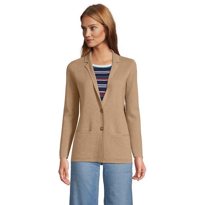 Lands End Womens Fine Gauge Cotton Button Front Blazer Sweater Product Image