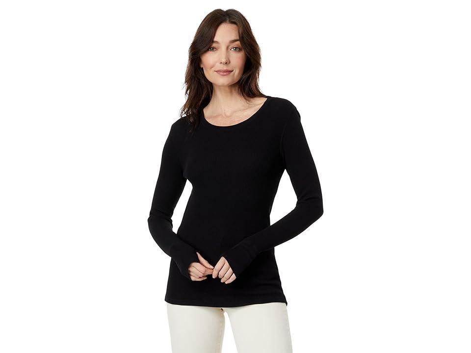 Mod-o-doc Washed Cotton Modal Thermal Long Sleeve Crew Neck Tee (Black) Women's Clothing Product Image