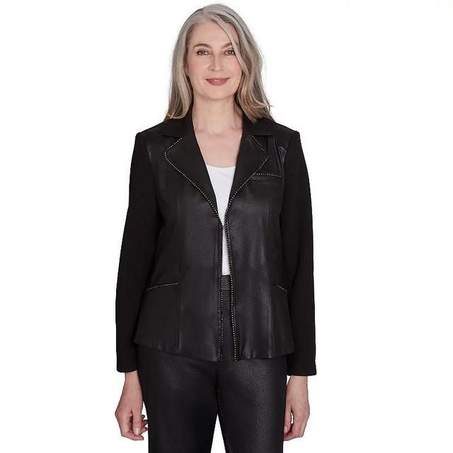 Petite Alfred Dunner Faux Leather Knit Sleeve Jacket, Womens Product Image