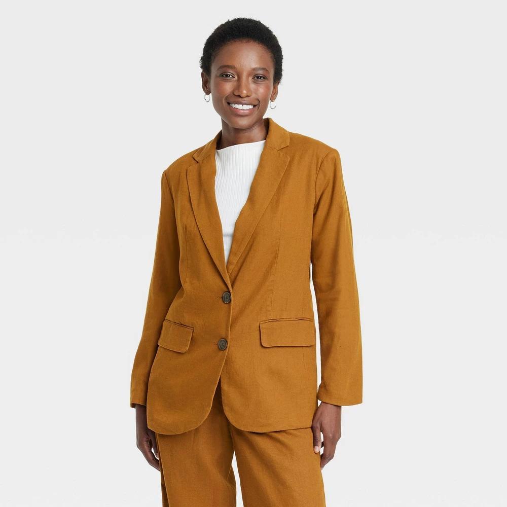 Womens Linen Blazer - A New Day Rust XL Product Image