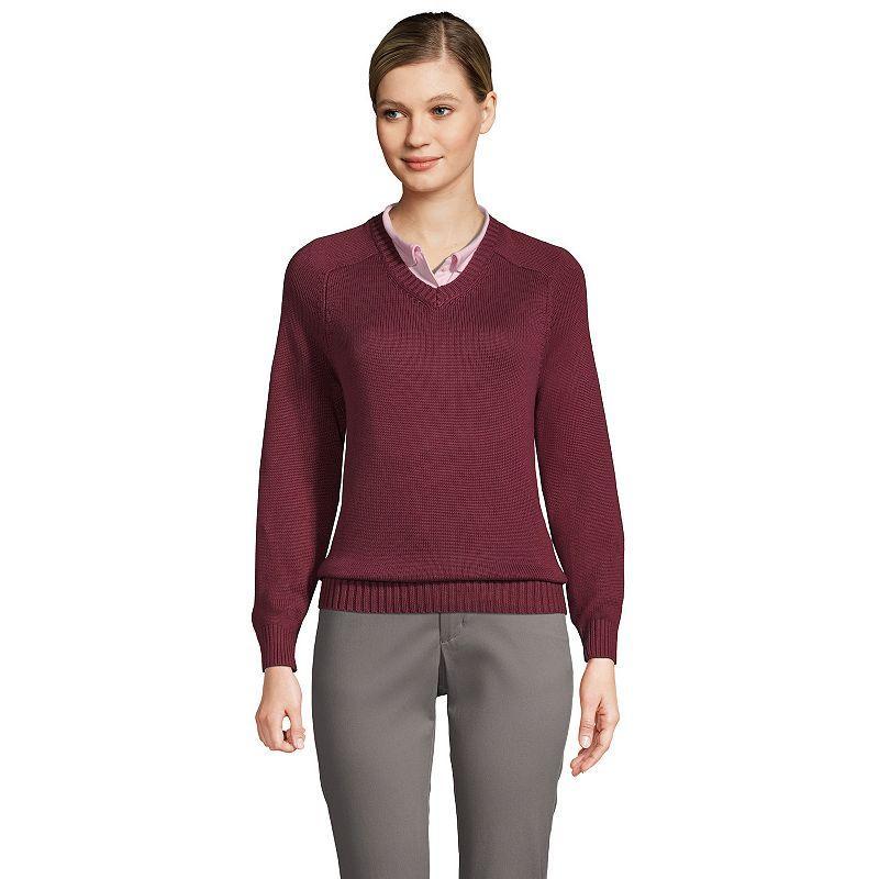 Womens Lands End Cotton Modal V-Neck Sweater Red Product Image