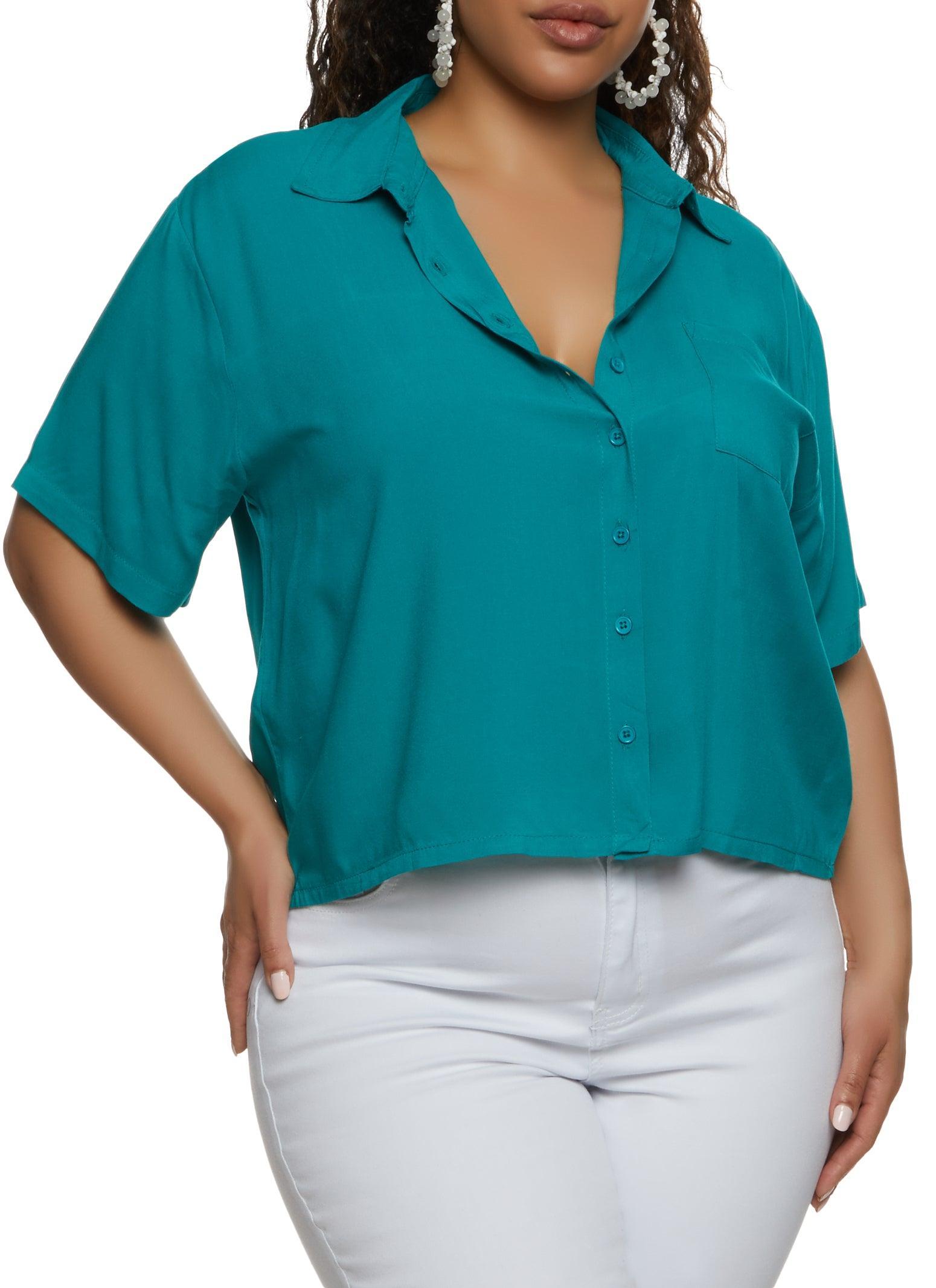 Womens Plus Size Pocket Button Down Shirt Product Image