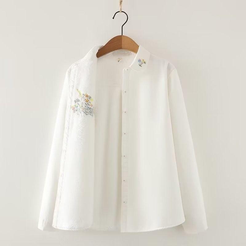 Long Sleeve Collared Floral Embroidered Shirt Product Image