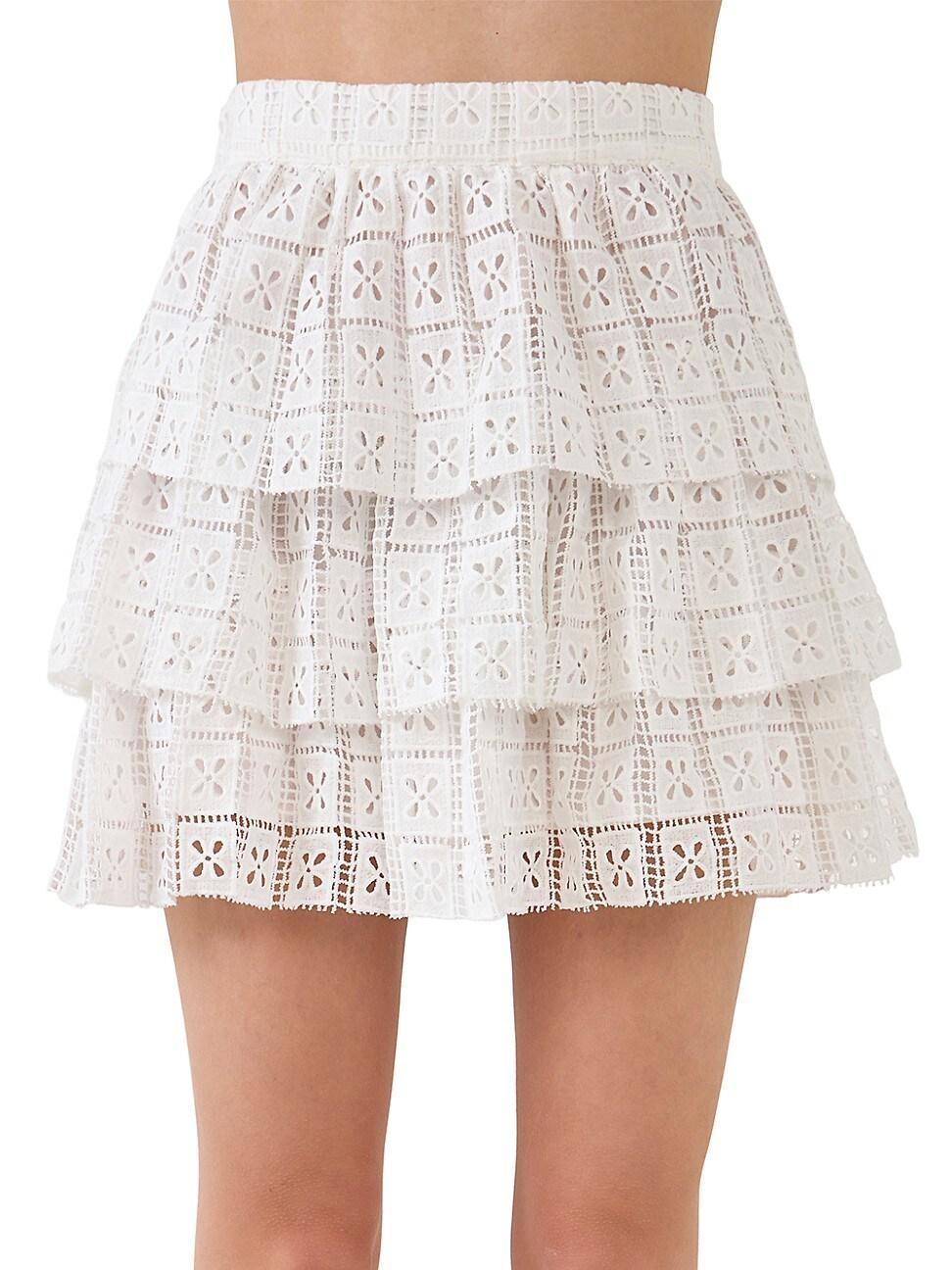 Womens Pocket Lace Tiered Mini Skirt Product Image