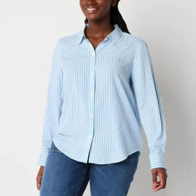 Liz Claiborne Tall Womens Long Sleeve Loose Fit Button-Down Shirt Product Image