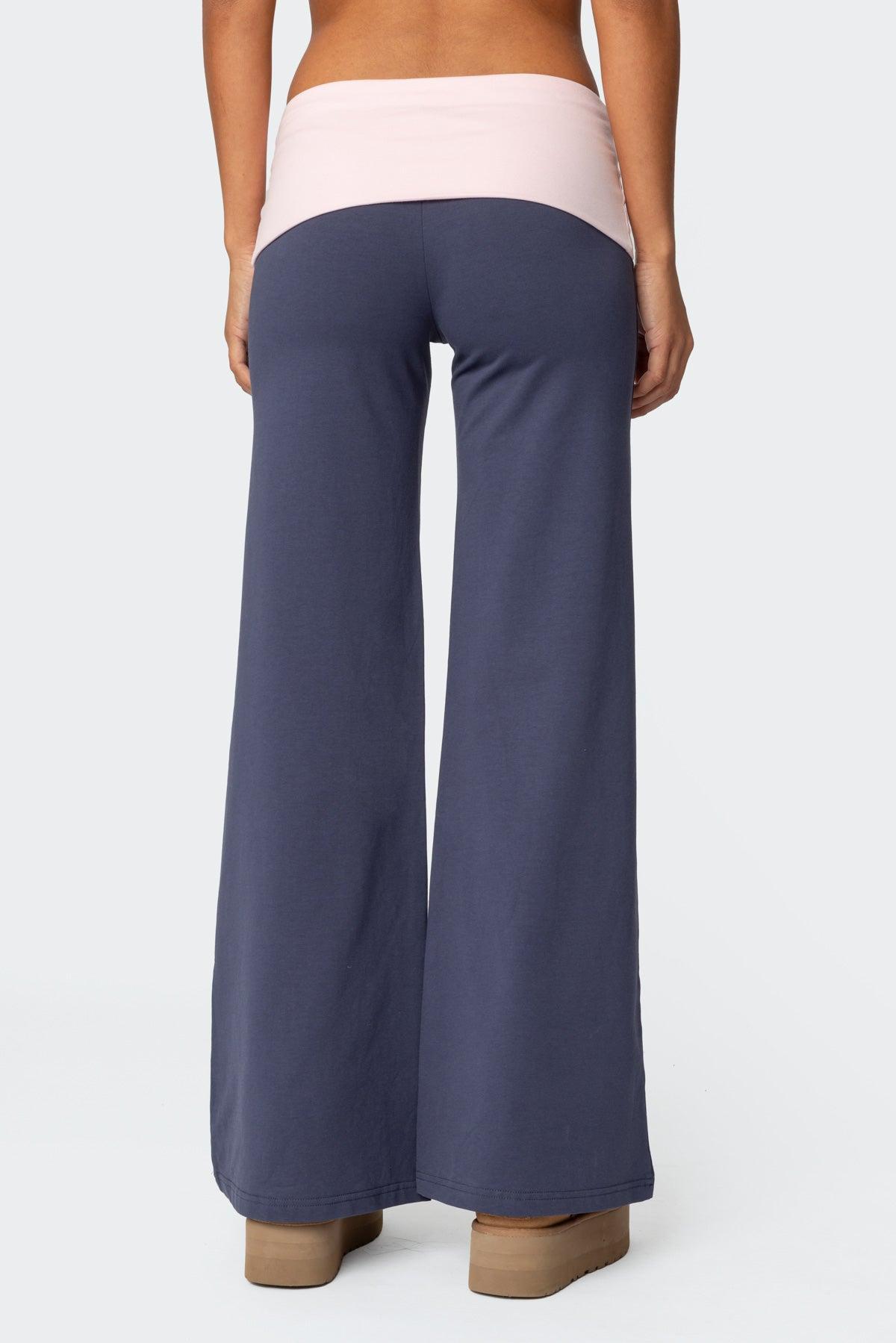 Wide Leg Contrast Fold Over Pants Product Image