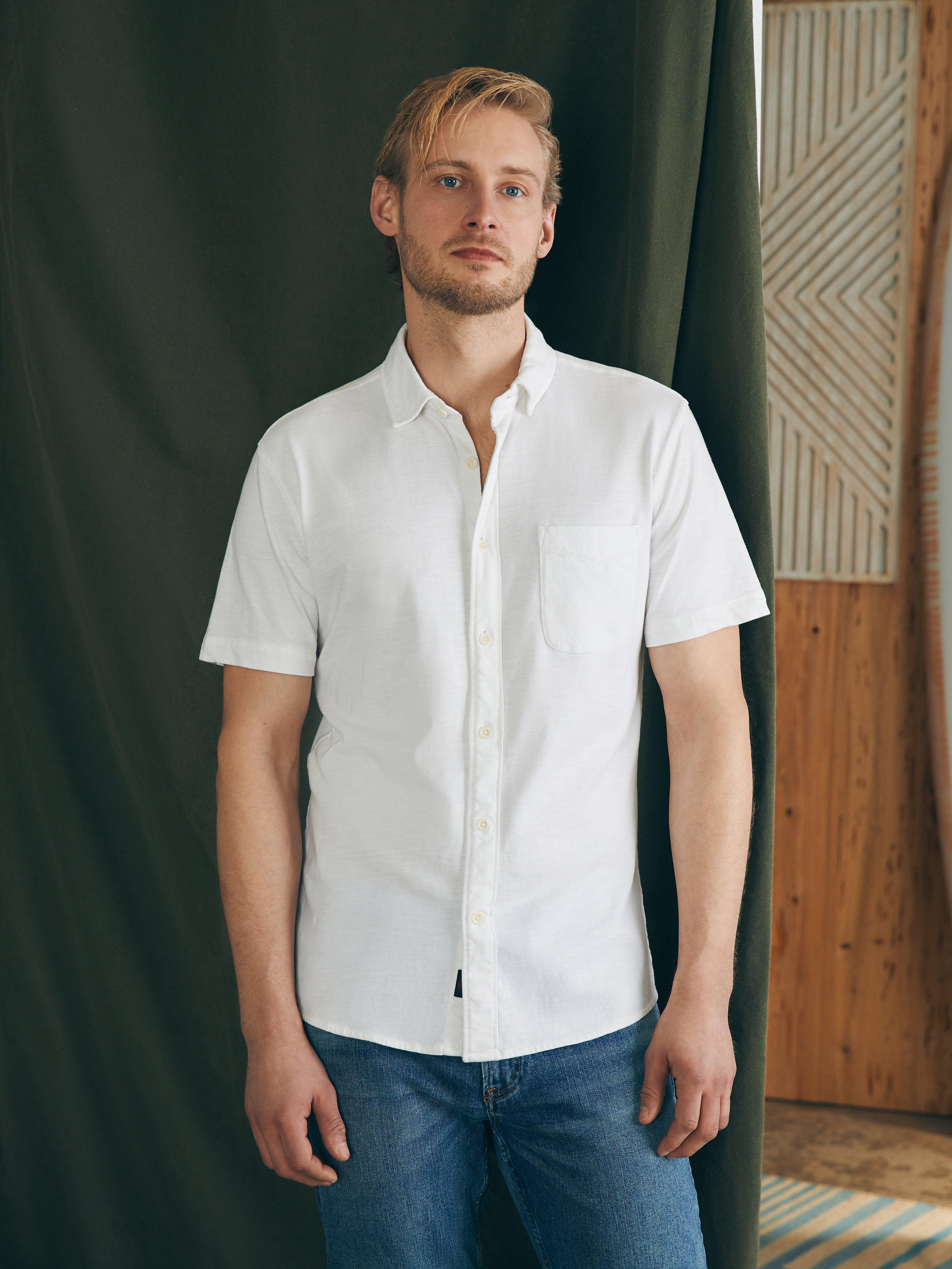 Short-Sleeve Sunwashed Knit Shirt (Single Pocket) - White Male Product Image