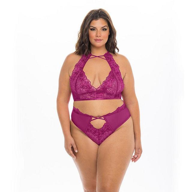 Plus Size Oh La La Cheri Abrielle 2-pc. Plunging Bra & Cheeky Panty Set 40-11666X, Womens Festival Pink Product Image