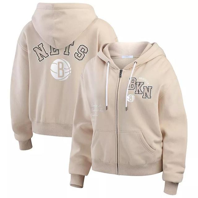 Womens WEAR by Erin Andrews Tan Brooklyn Nets Tonal Felt Patch Full-Zip Hoodie Product Image