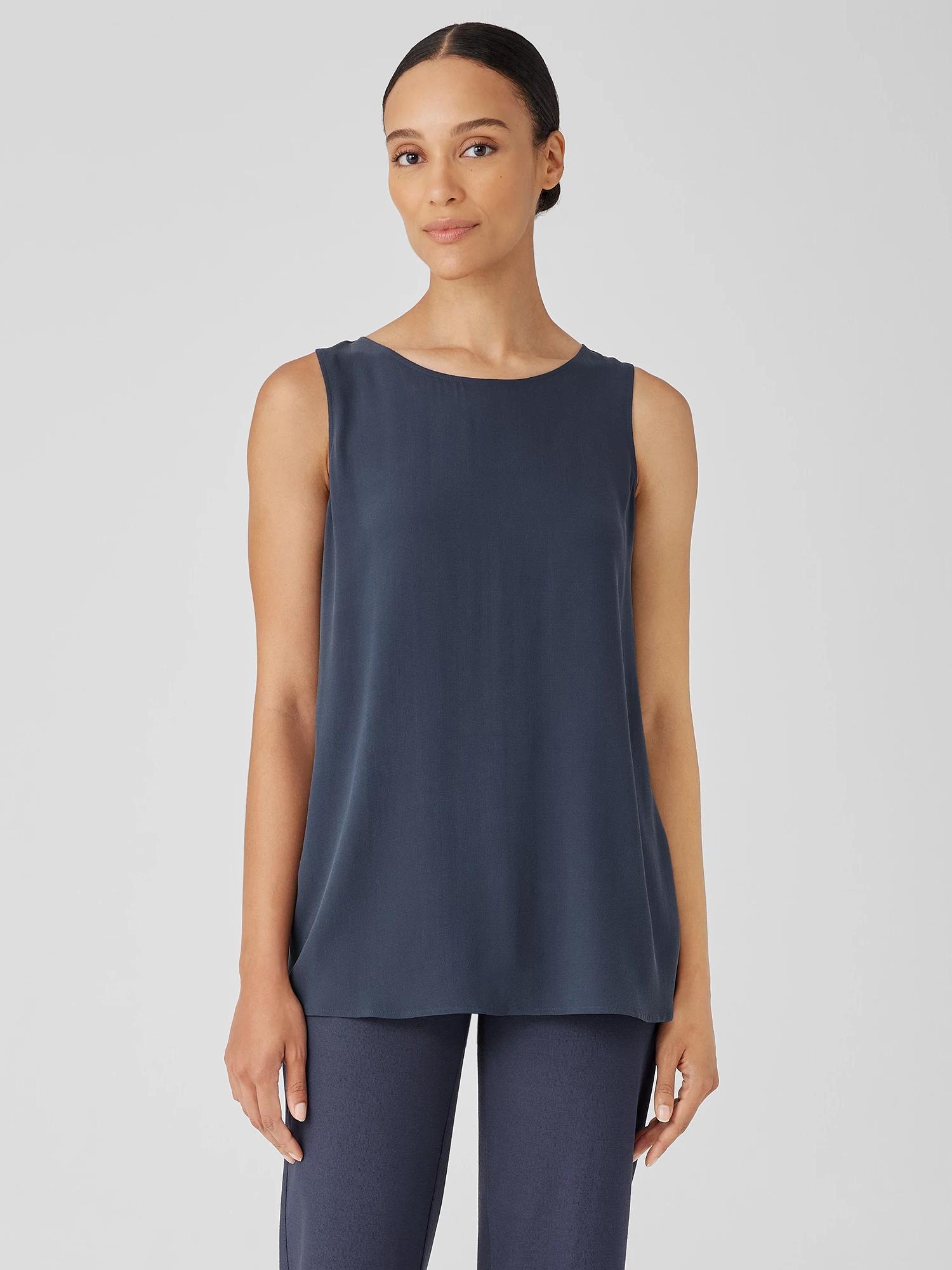 EILEEN FISHER Silk Georgette Crepe Ballet Neck Tankfemale Product Image