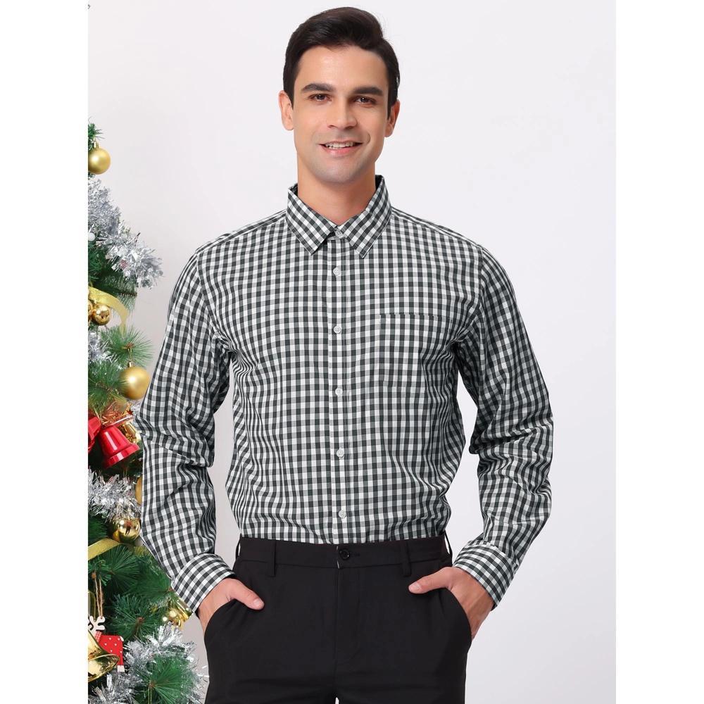 Lars Amadeus Men's Button Down Long Sleeves Gingham Plaid Dress Shirts Black White XX Large Product Image