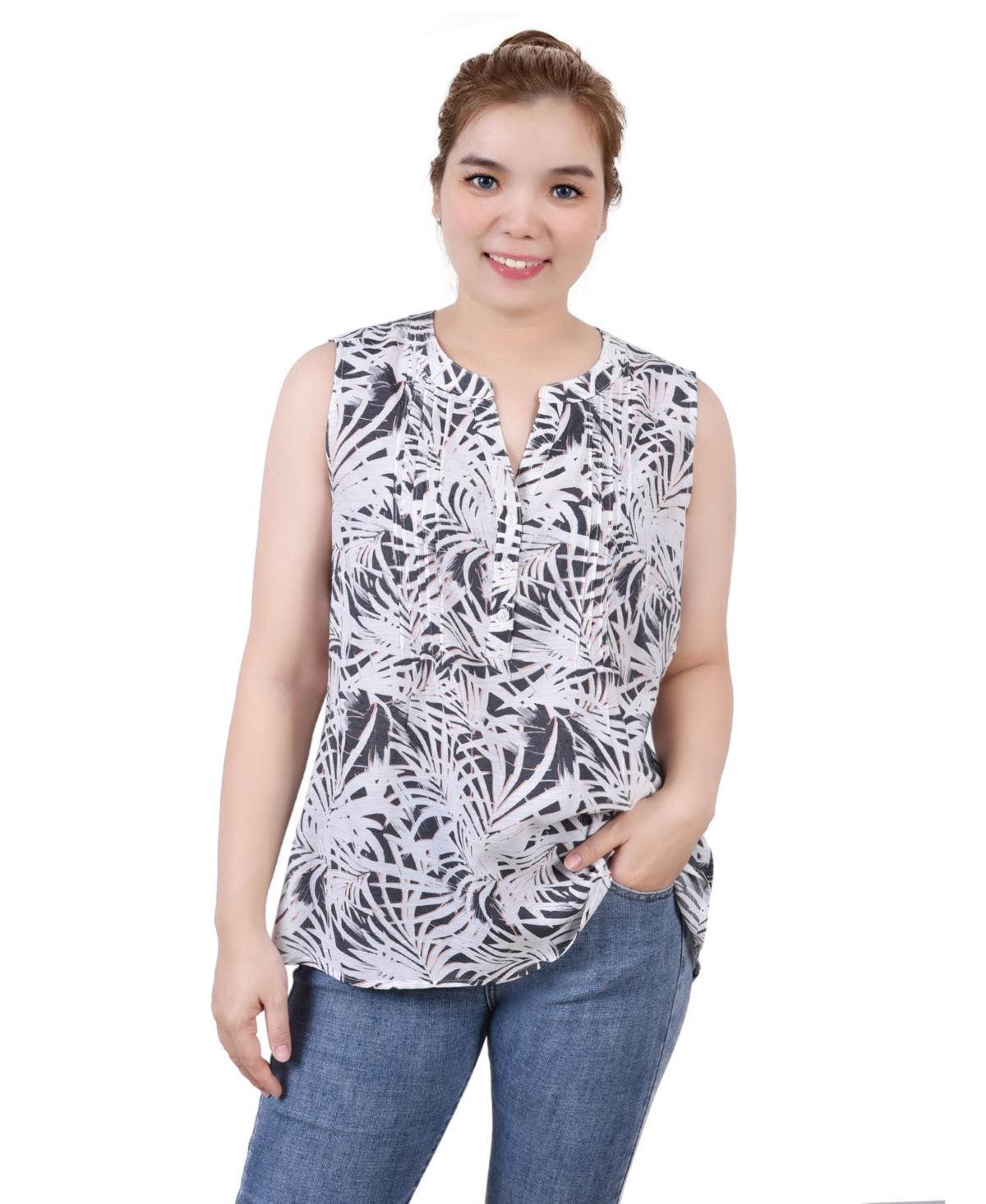 Ny Collection Petite Sleeveless Printed Pintucked Blouse Product Image