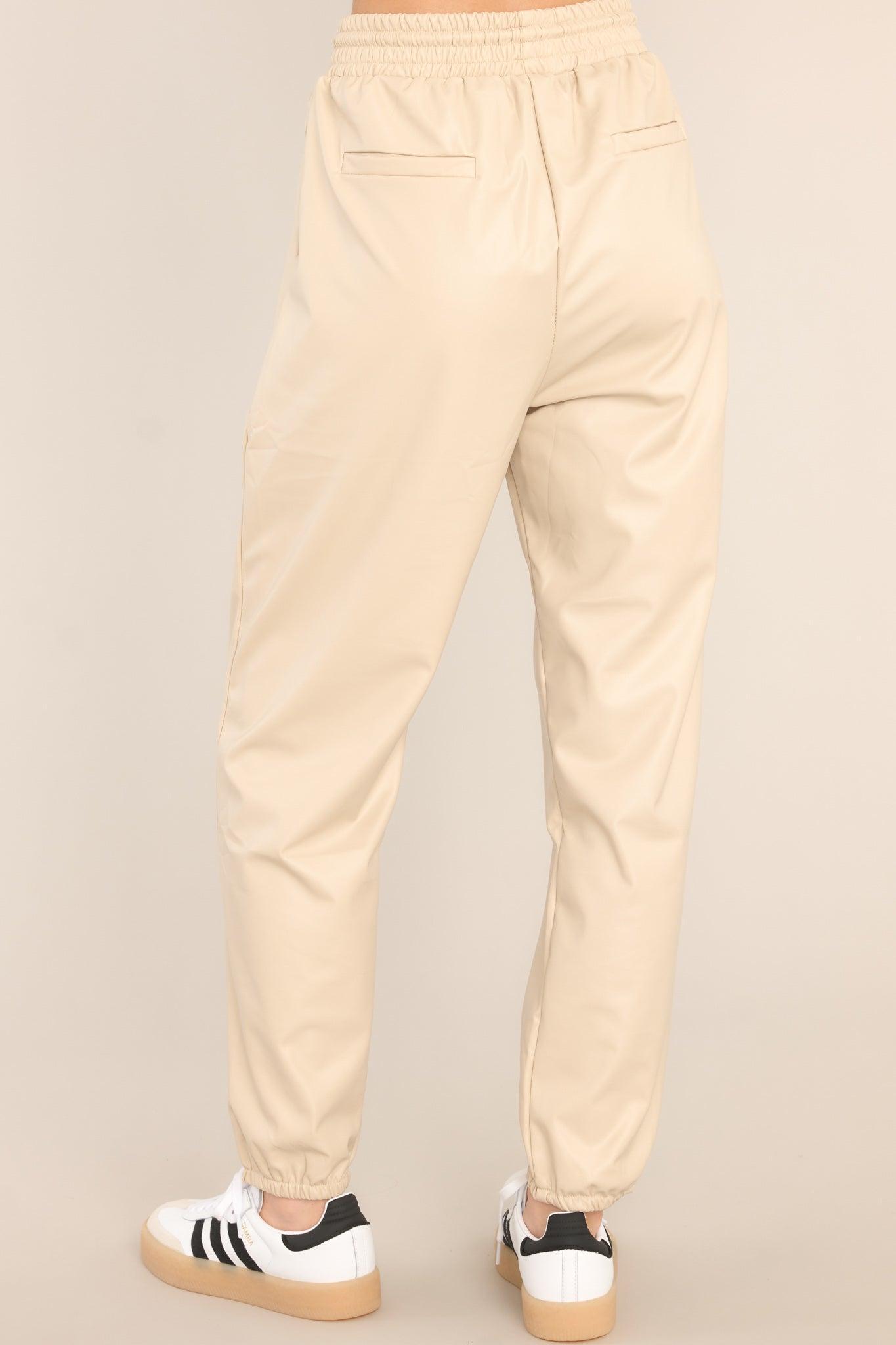 Wishful Dreamer Beige Faux Leather Jogger Pants Product Image