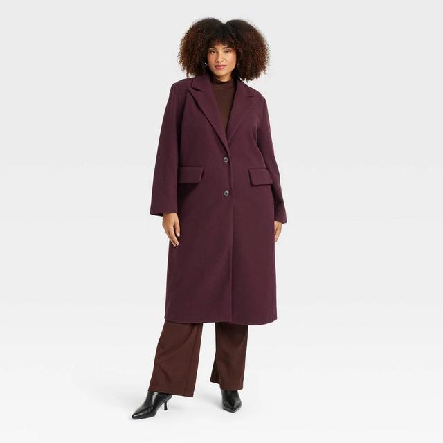 Womens Faux Wool Topcoat - A New Day Burgundy XXL Product Image