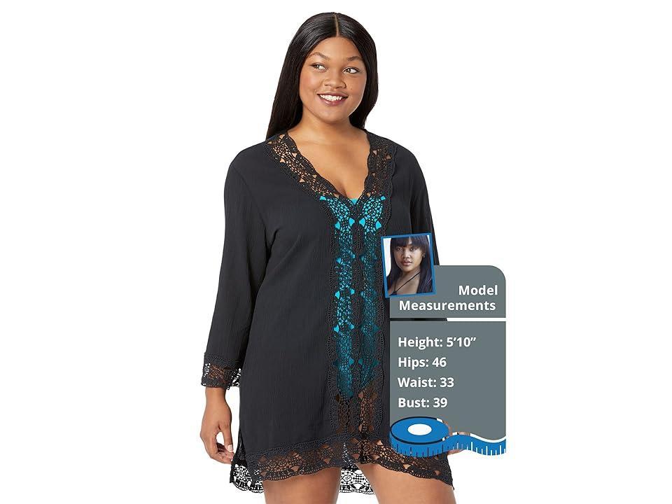 La Blanca Island Fare V-Neck Crinkle Crochet Trim Swim Cover Up Tunic Product Image