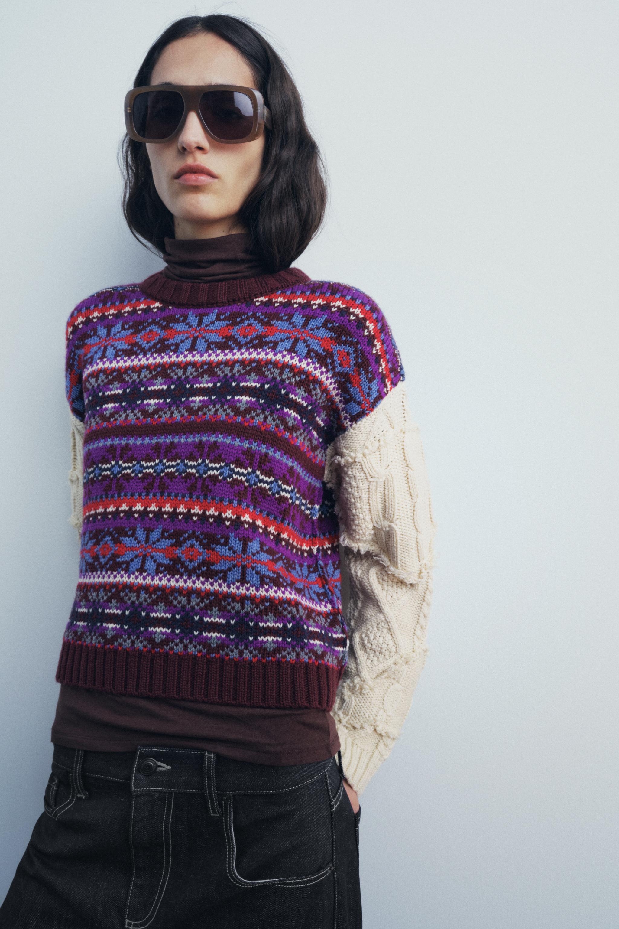 CONTRASTING KNIT JACQUARD SWEATER Product Image