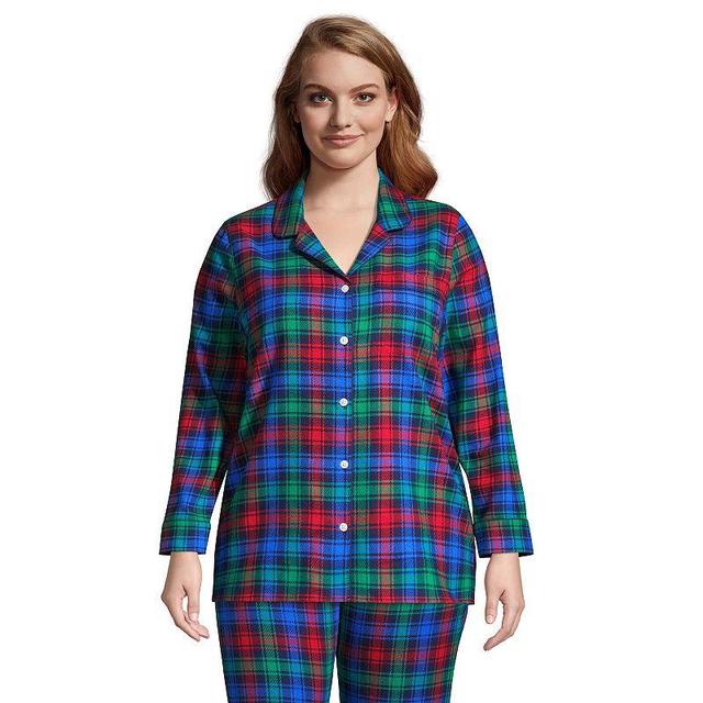 Plus Size Lands End Long Sleeve Flannel Pajama Top, Womens Med Red Product Image