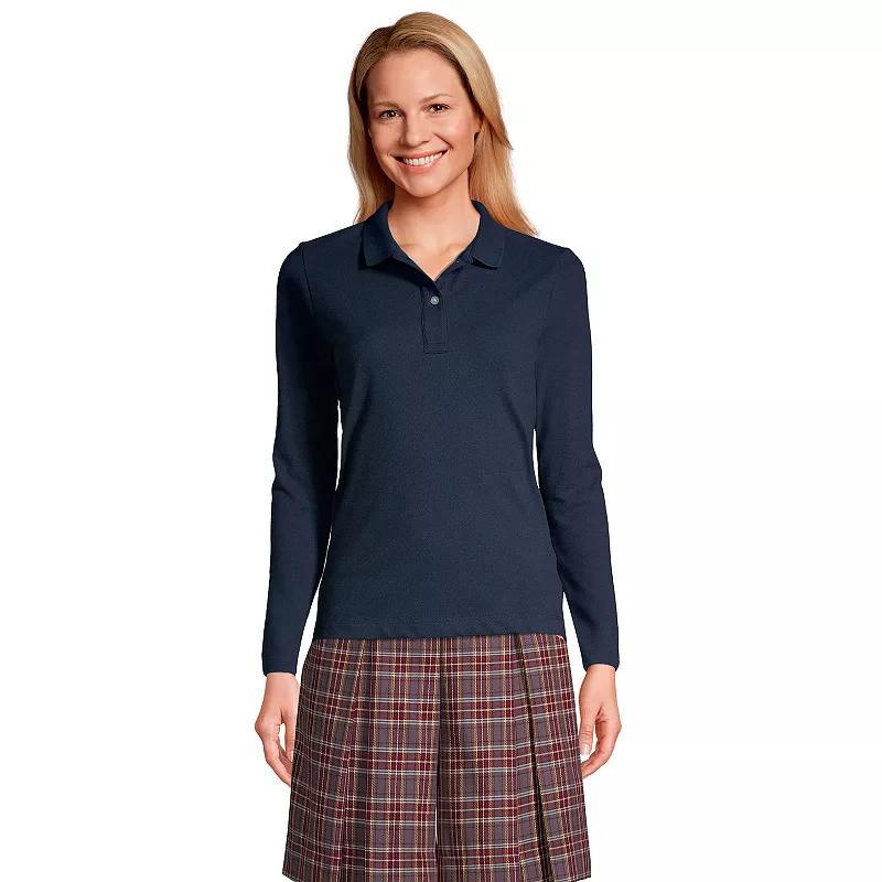 Womens Lands End School Uniform Long Sleeve Mesh Polo Shirt Classic Blue Product Image