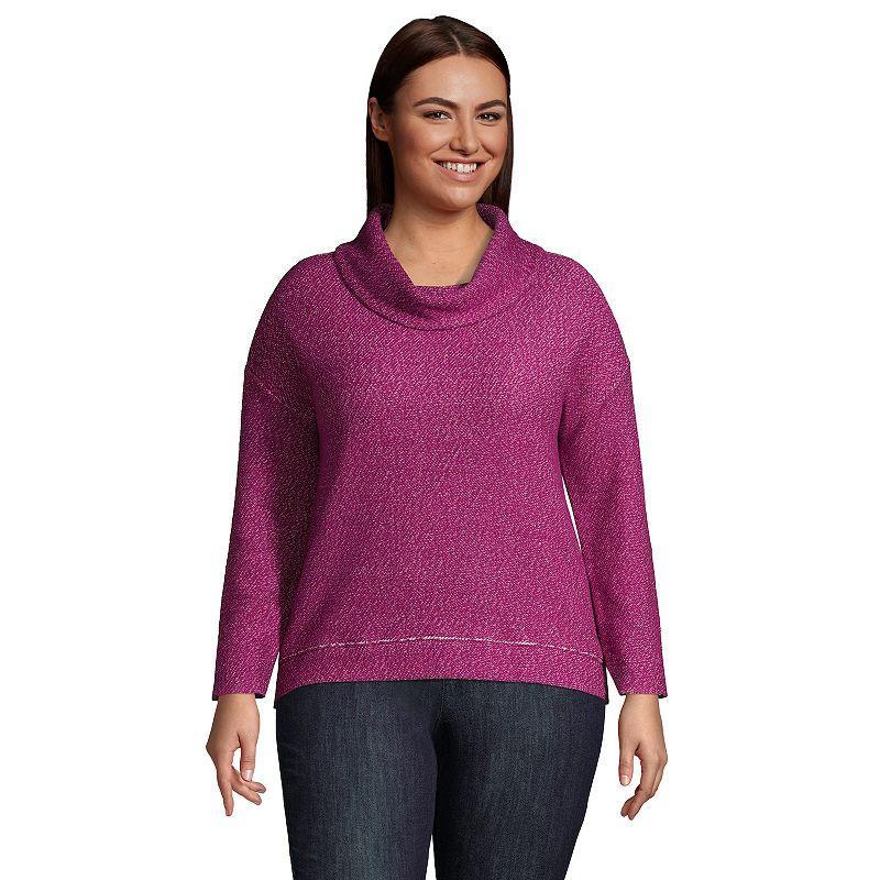 Plus Size Lands End Long Sleeve Textured Cowlneck Sweatshirt, Womens Product Image