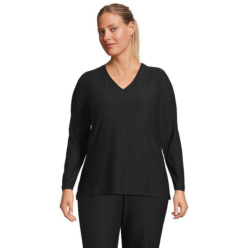 Petite Lands End Long Sleeve Performance V-Neck Top, Womens Product Image