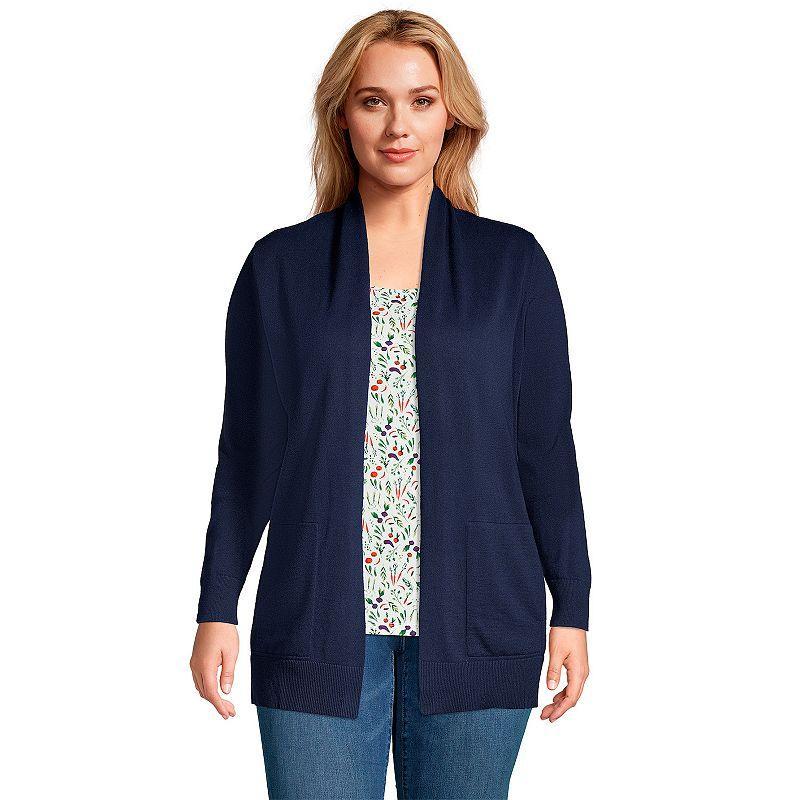 Plus Size Lands End Draped Open-Front Long Cardigan Sweater, Womens Product Image