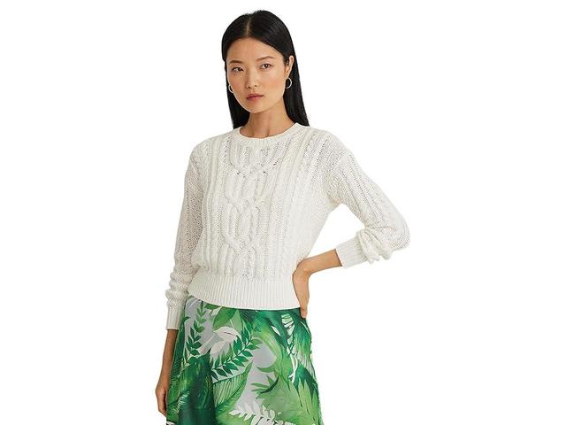 Lauren Ralph Lauren Cable-Knit Cotton Crewneck Sweater Women's Sweater Product Image