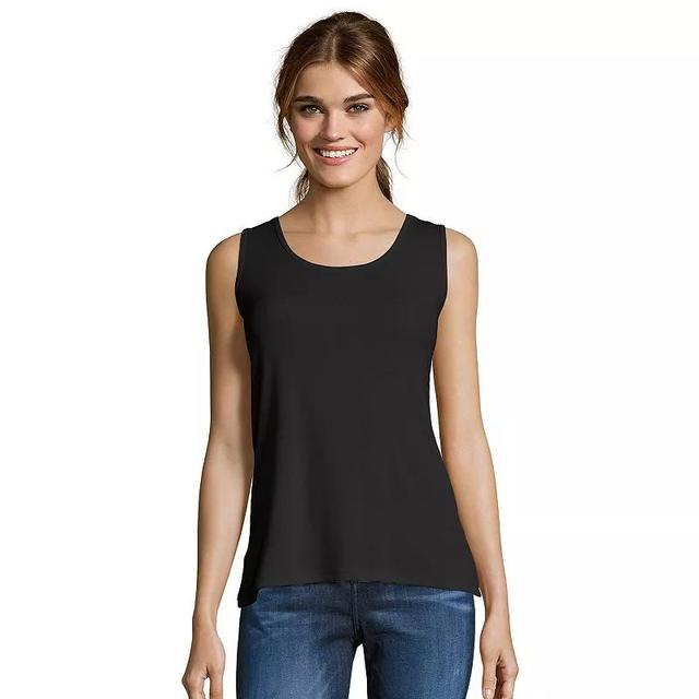 Hanes Mini-Ribbed Cotton Tank Black 2XL Womens Product Image