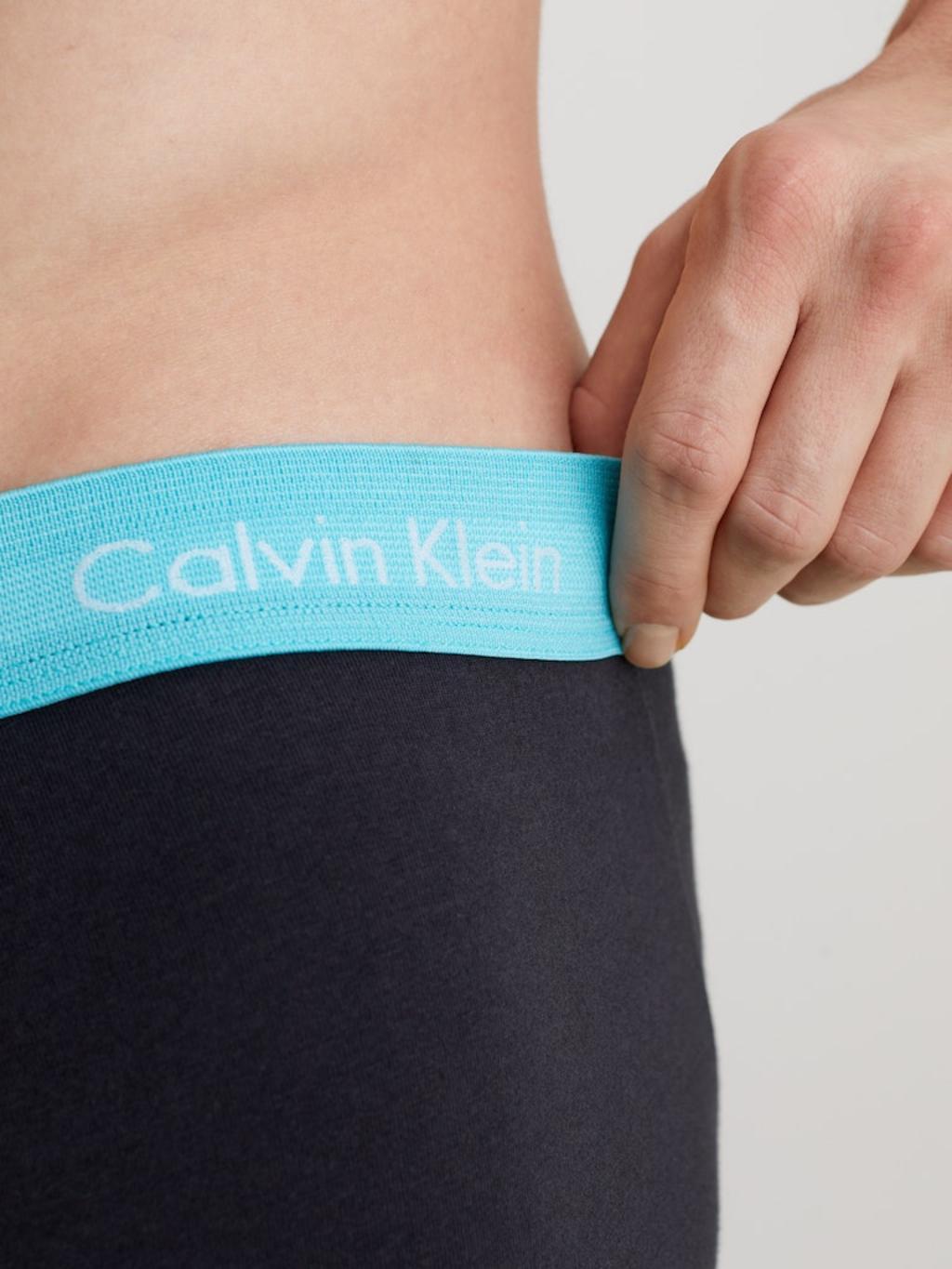 Calvin Klein cotton stretch trunks 3 pack in black with colored waistband Product Image