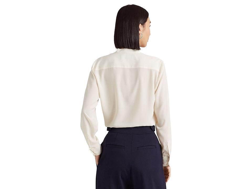 Lauren Ralph Lauren Crepe Tie-Neck Shirt (Mascarpone Cream) Women's Clothing Product Image