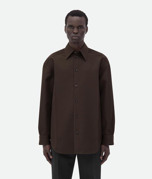 Men's Soft Wool Twill Shirt in Brown melange Product Image